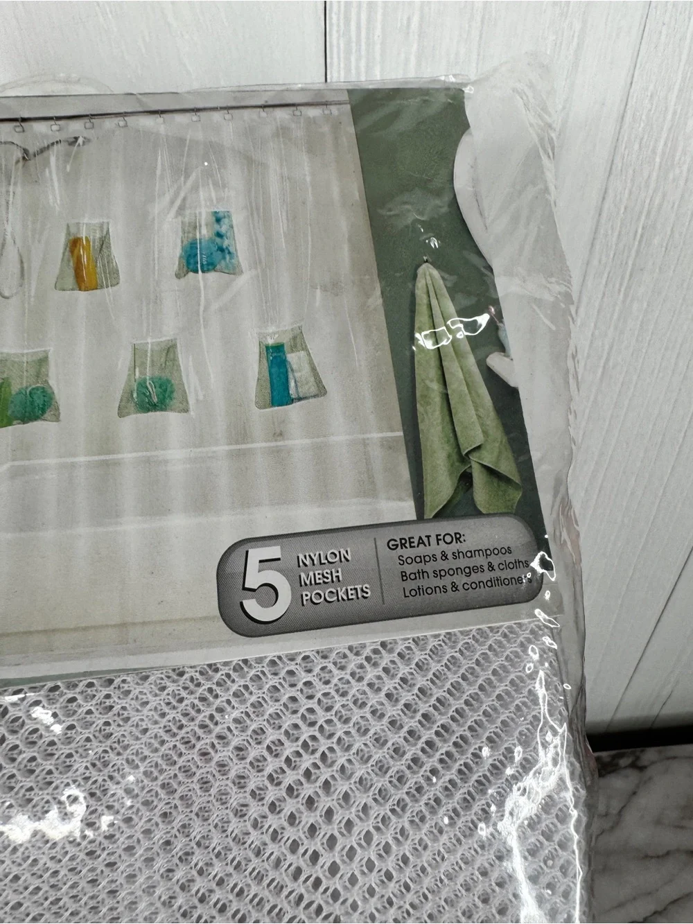 Kennedy 70”x72” PVC Shower Liner with 5 Mesh Built-In Pockets